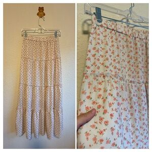 ROMWE Floral Maxi Skirt in Cream and Pink- Size S